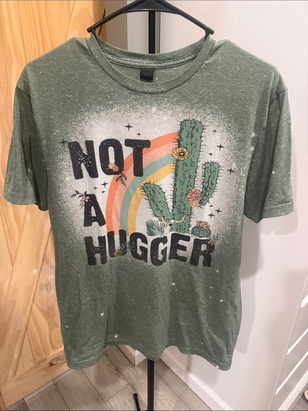 Gildan Olive Green 'Not A Hugger' Cactus Graphic Tee